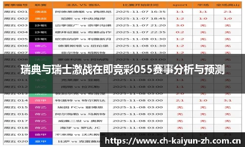 瑞典与瑞士激战在即竞彩055赛事分析与预测